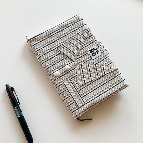 Folded cloth diary cover - Cool stripes BLACK