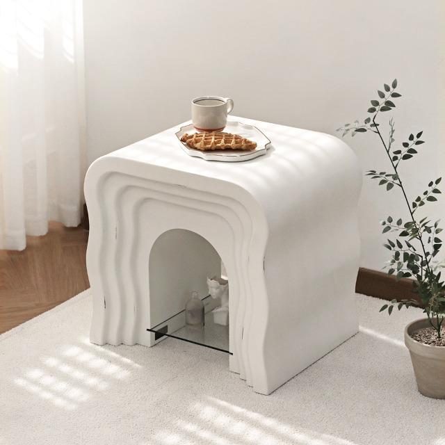 [Provin] 미뉴 웨이브 침대 협탁 소파 사이드테이블 (화이트)