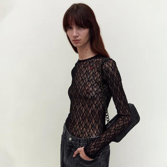 Lace Sheer Long Sleeves_Black