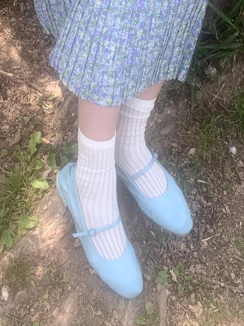 LEATHER SHIRRING STRAP SHOES(IVORY, SKYBLUE, MINT, BLACK 4COLORS!)