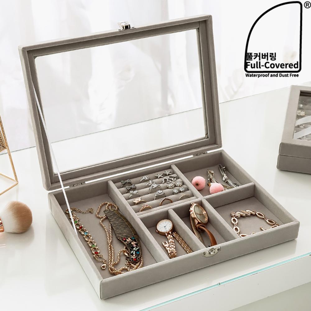 엣지영 [당일출고]풀커버링 대형 칸칸벨벳 화장대 악세사리 보관함 보석함-5칸