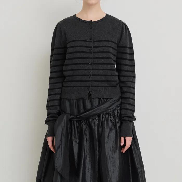 STRIPE PUFF CARDIGAN (BLACK)