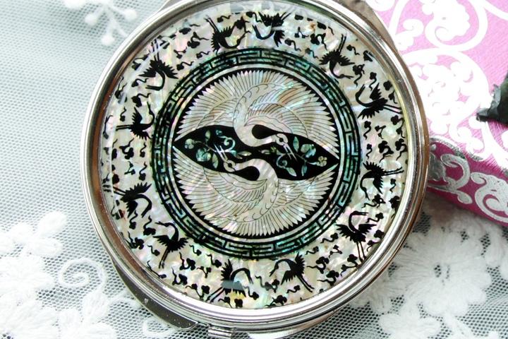 쌍학 자개손거울 자개거울 원형손거울