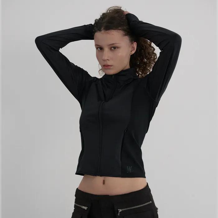 Slim Nylon Fingerhole Zip-up - BLACK