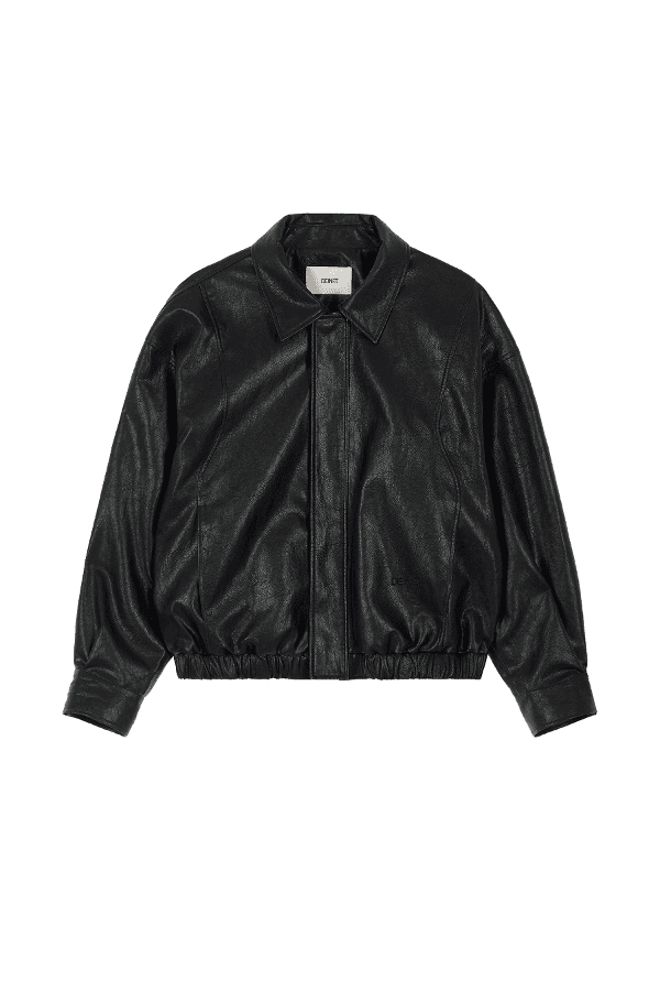 ECO-LEATHER BOMBER BANDED JUMPER FOR MEN IN BLACK
