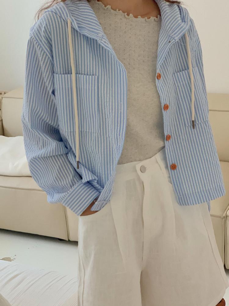 시어서커 크롭 후드 점퍼 2color