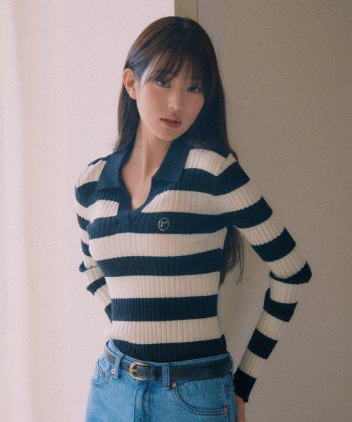 로라로라(ROLAROLA)  COLLAR BOARDER KNIT BLACK - 사이즈 & 후기 | 무신사