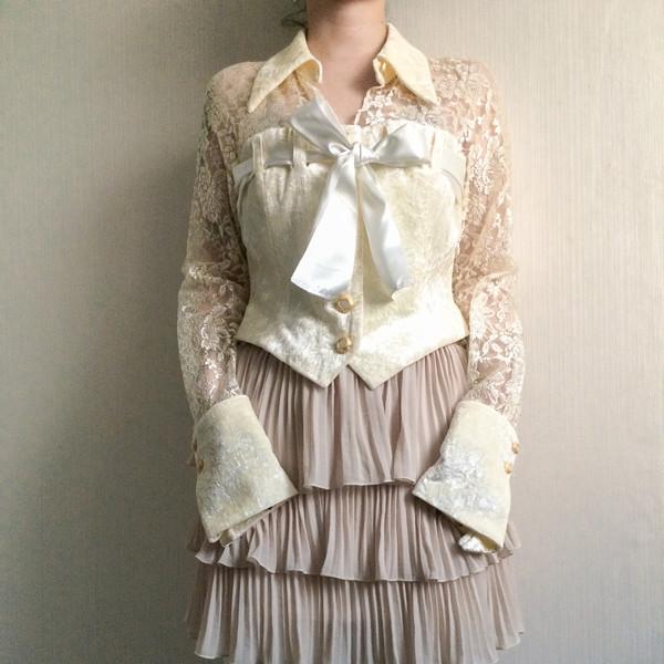 Corset silhouette lace velvet mixed shirt jacket
