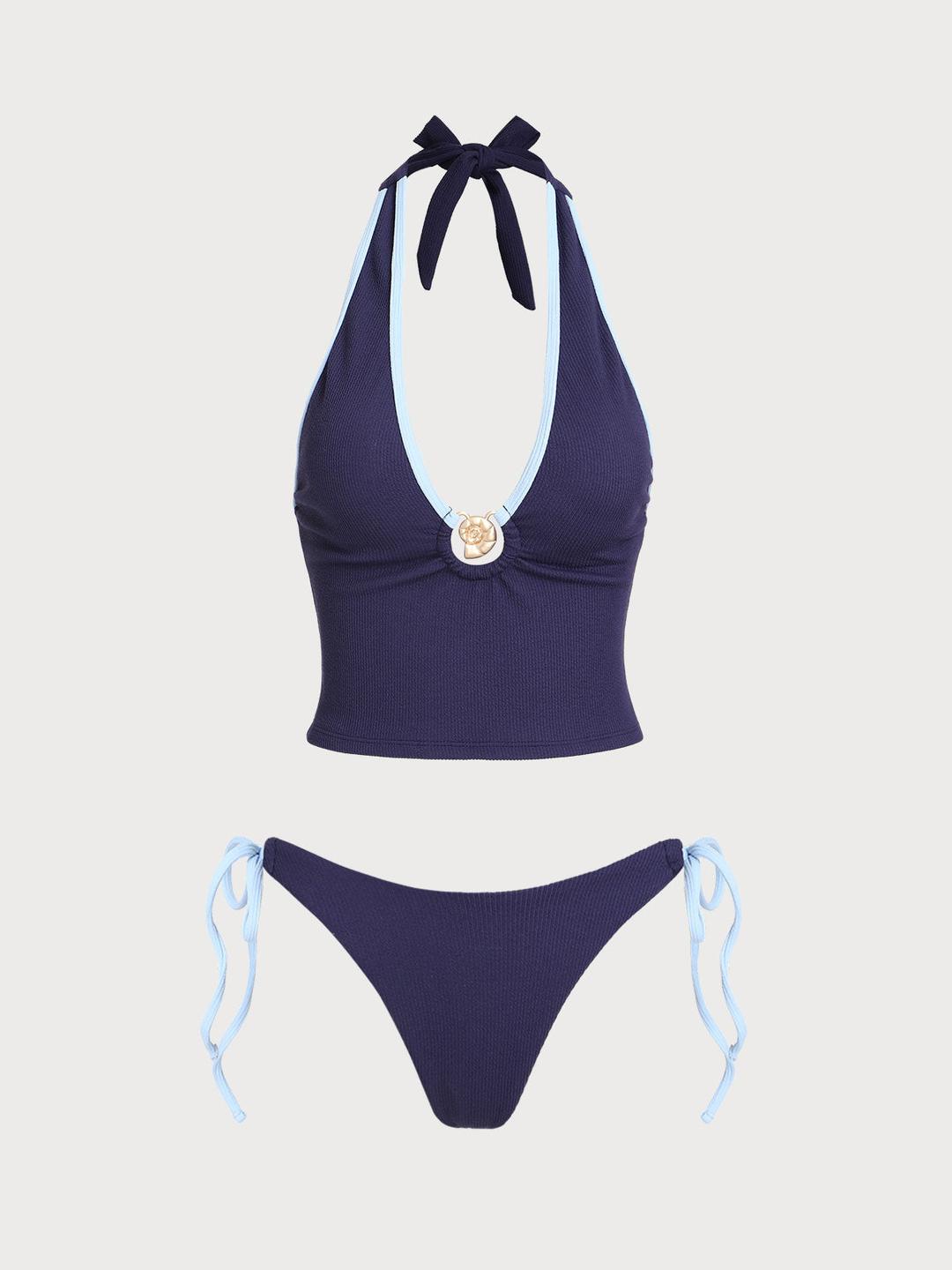 Blue Contrast Shell Tankini Set