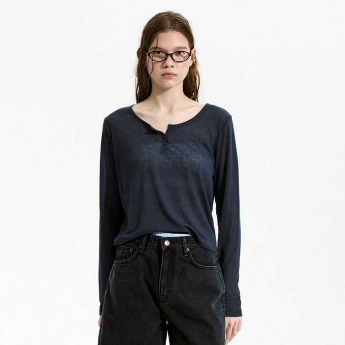 HENRY NECK LONG SLEEVE T-SHIRT_CHARCOAL NAVY_LC252TS03N3