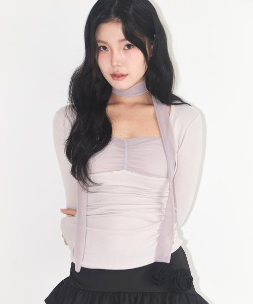 셔링 볼레로 탑 핑크 그레이