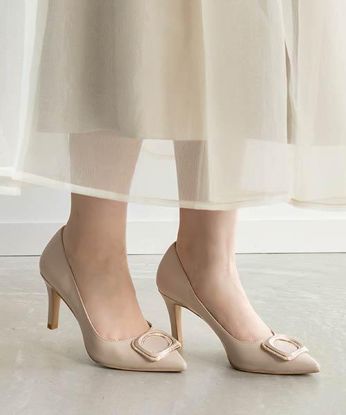 【SALE】スクエアビジューバックルパンプス