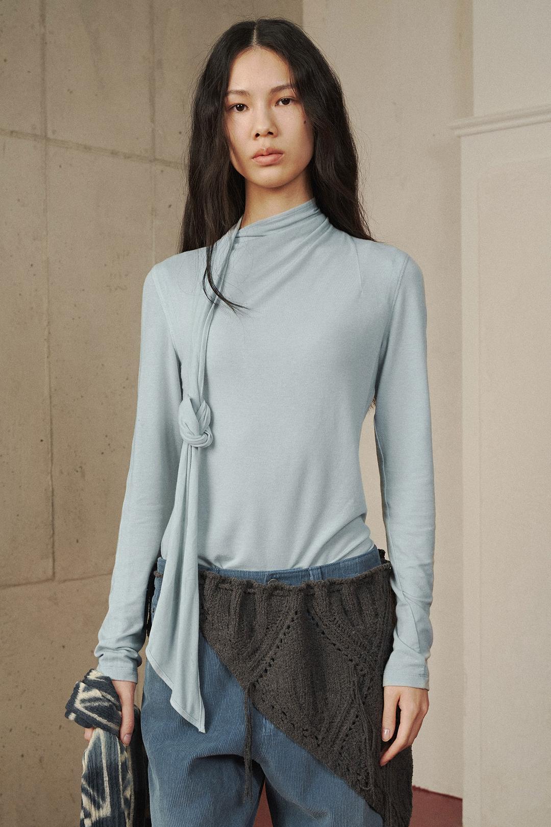 Scarf Neck Button Back T-Shirt