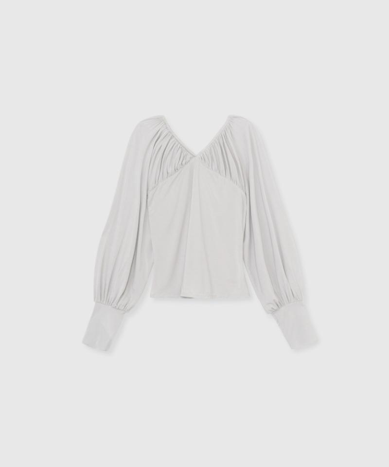 Ribbon shirring tee (Light gray)