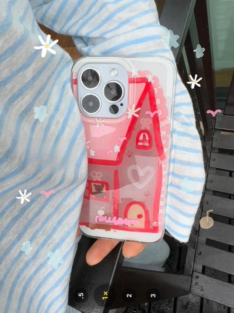 수심 Red House Case 레드 하우스 아이폰 케이스 폰 리본 핑크 집 유니크