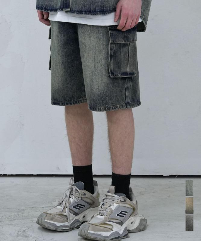 Wide Cargo Half Denim Pants WASHING - 3COL