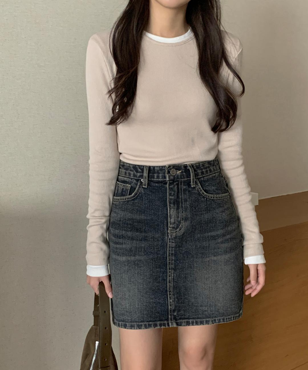 오브뮤트 [OV.M] 애쉬 데님 미니 스커트
