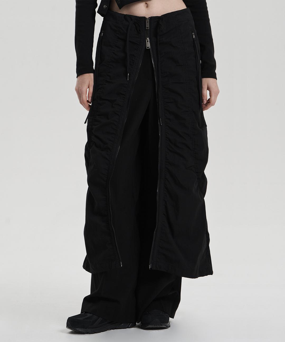[W] LAYEREZ BELT ZIPPER LONG SKIRT - BLACK