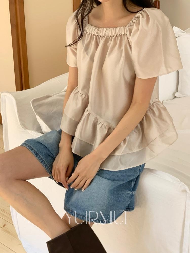 유이르무이 bold 볼드 시럽 프릴 밴딩 투웨이 반팔 블라우스 3color
