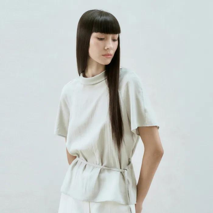 FRONT-BACK REVERSIBLE TIE BLOUSE CREAMY BASIL