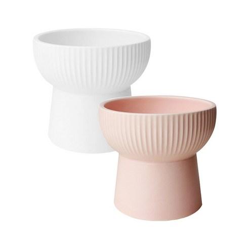 리스펫 반려동물 클래식 세라믹식기 2종 세트, 화이트 + 인디핑크, 2개