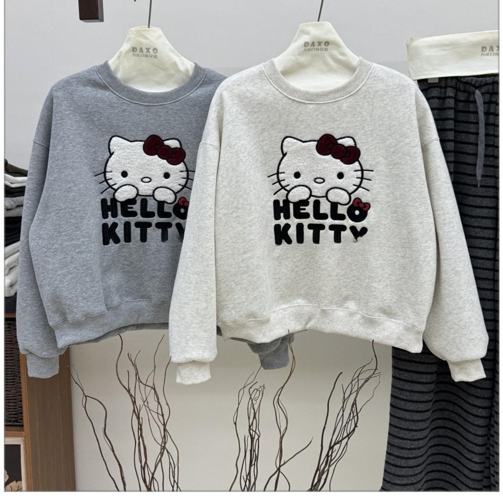 심플 빈티지 2컬러 키티 레드 리본 맨투맨