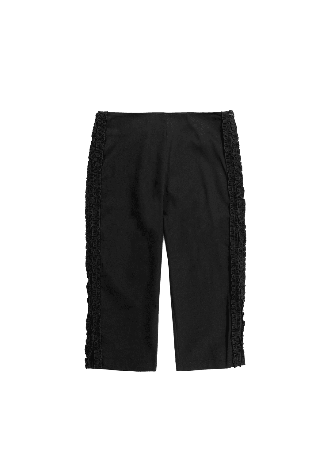 RUFFLE SIDE SLIT CAPRI PANTS - BLACK