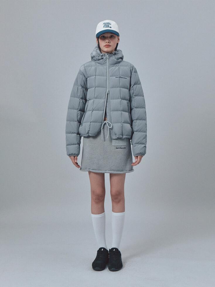 SQUARE QUILTED HOOD DOWN JACKET - GREY