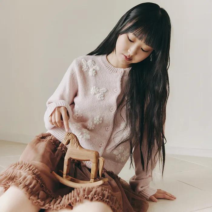 FLOWER STITCH CARDIGAN_LIGHT PINK
