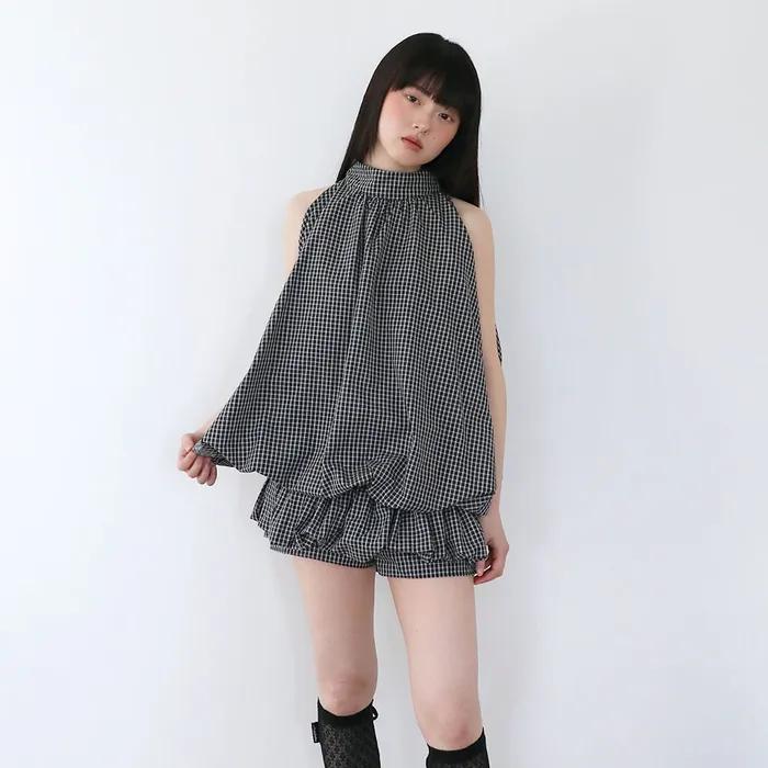 CHECKERED PUMPKIN BLOUSE(BLACK)