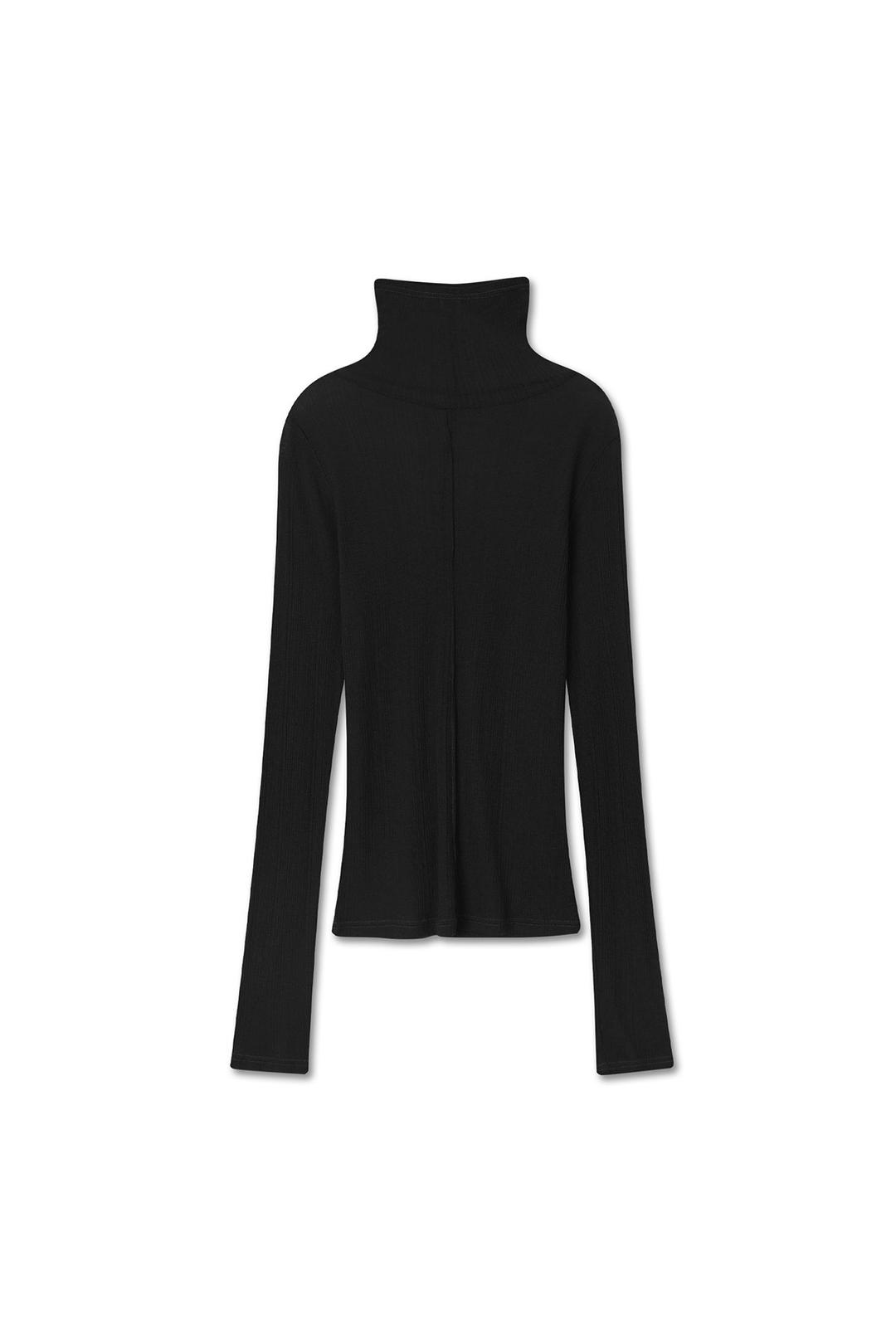 SHEER WOOL TURTLENECK TOP BLACK
