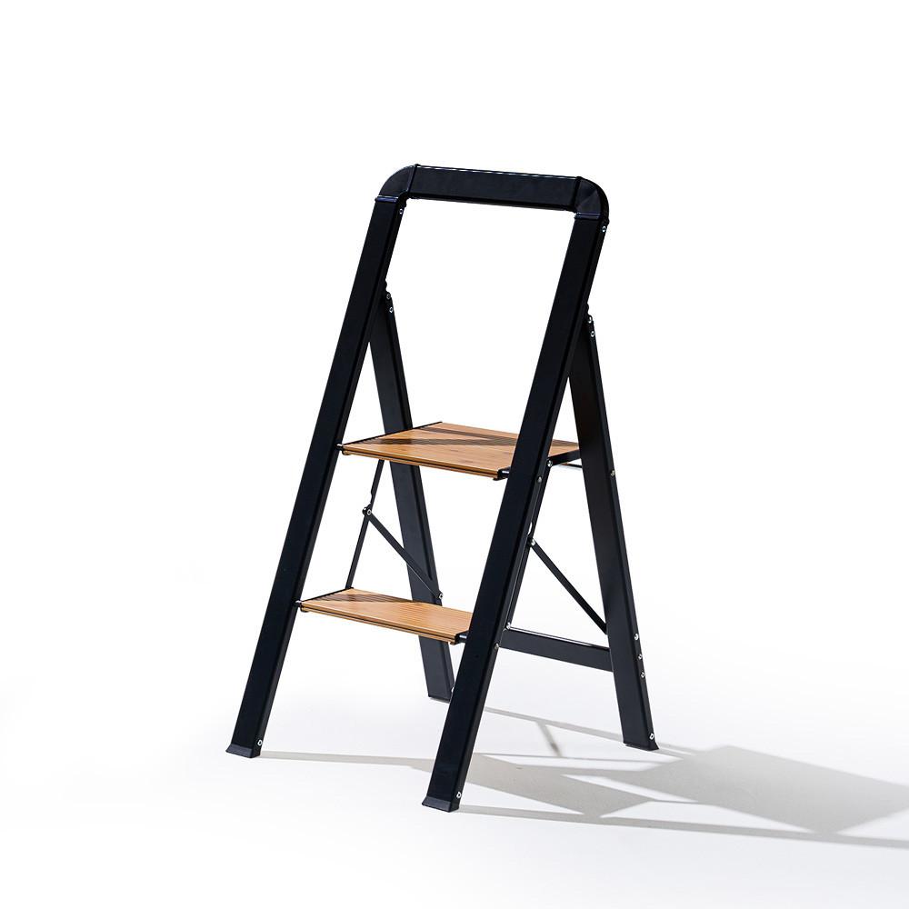 텍미홈 슬림 우디 가정용 접이식 철제 2단 사다리  A형 인테리어