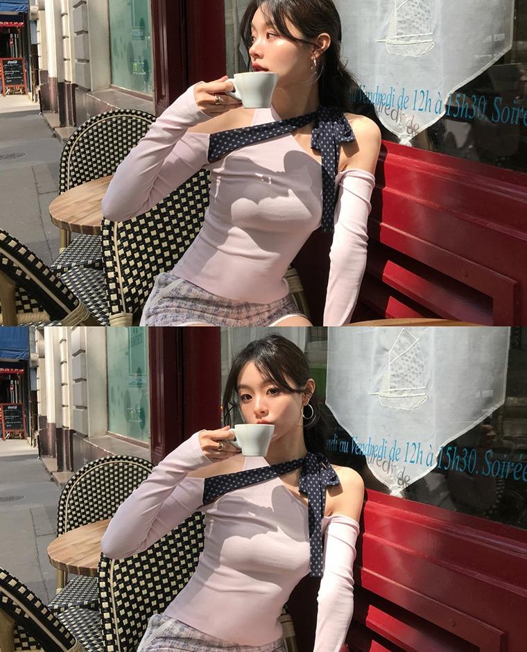 도트 리본티 핑크