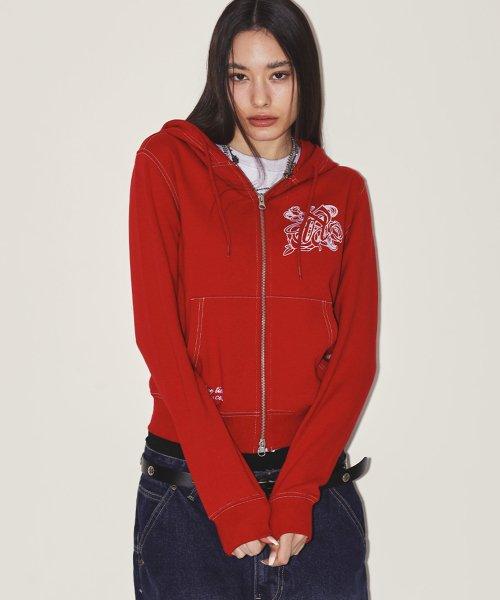 BURST INTO ROSE HOOD ZIP-UP RED