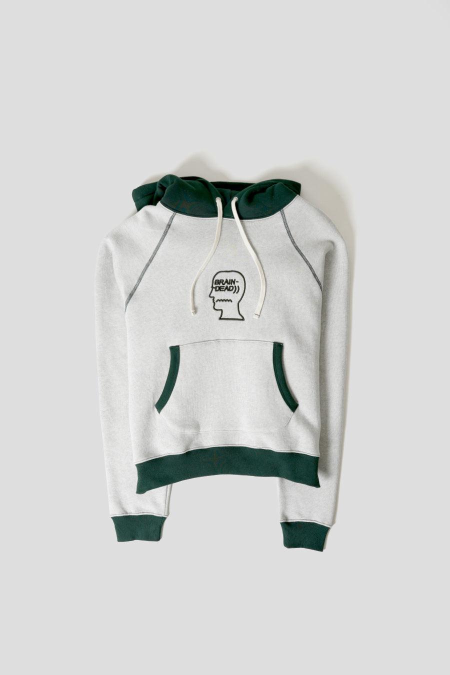 HOODIE FLEECE LOGO HEAD RAGLAN VERT ET GRIS - S
