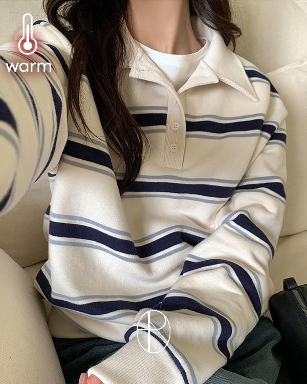 [포근따뜻/기모안감][MADE] 제이크 스트라이프 카라 맨투맨