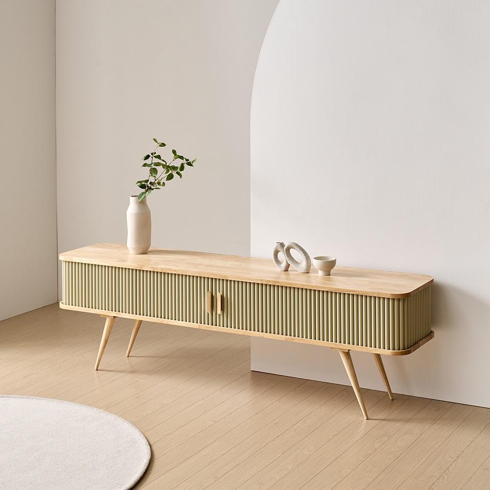 [굳-퍼니처마켓] 블랑 고무나무 원목 템바보드 슬림 거실장 1800