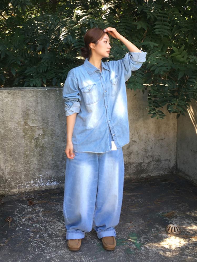 유니섹스 빈티지 워시드 데님 셔츠 2c