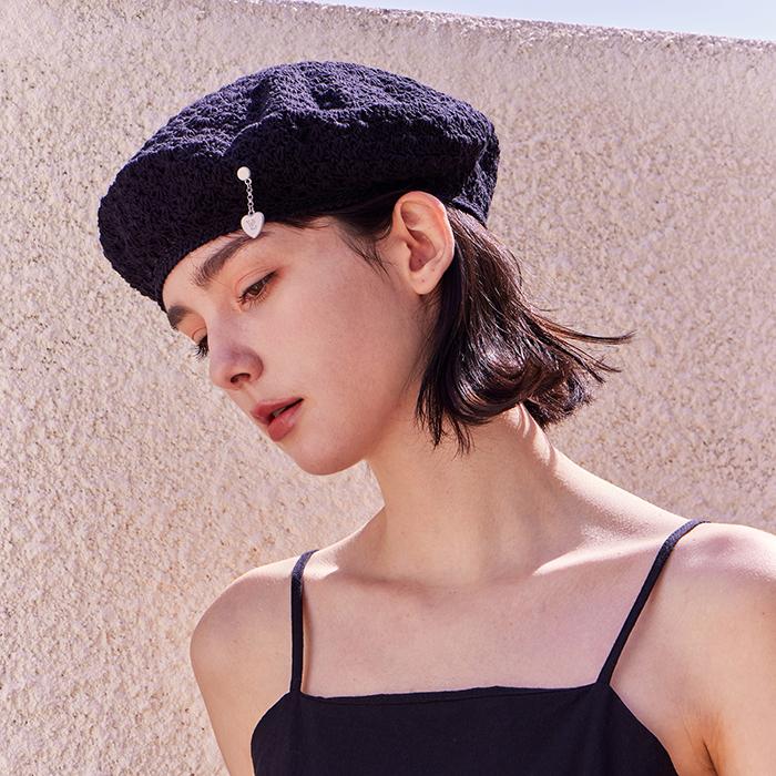 하트체인 크로셰 베레모 블랙