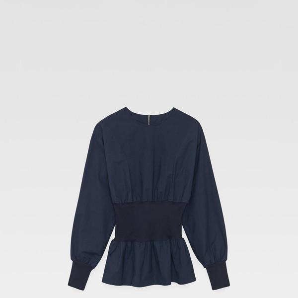 Ribbed Waist Cotton Top (navy)