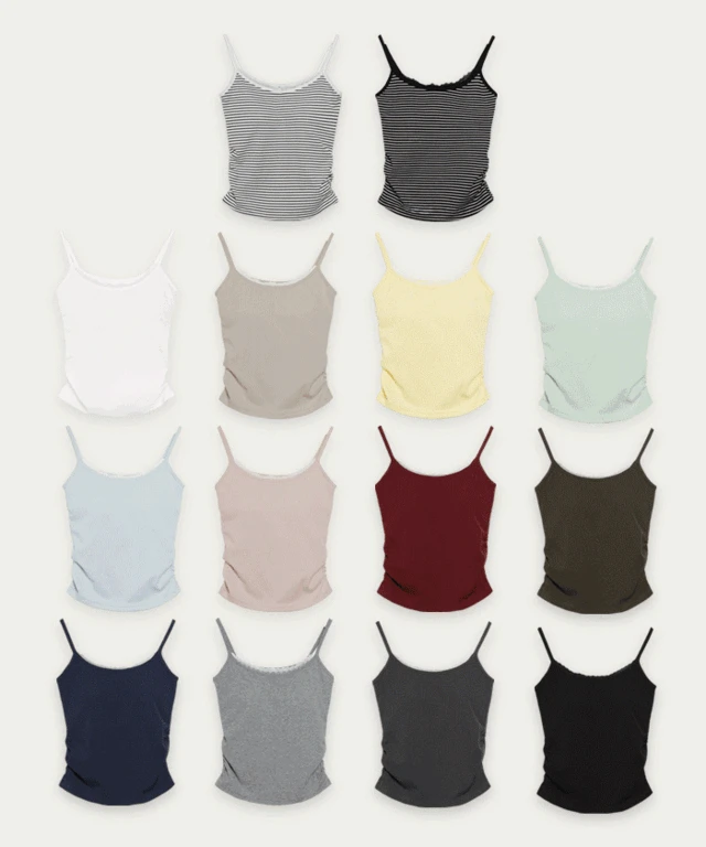 [2type/무지,스트라이프]그레니 캡내장 레이스 사이드 셔링 나시 - 14color