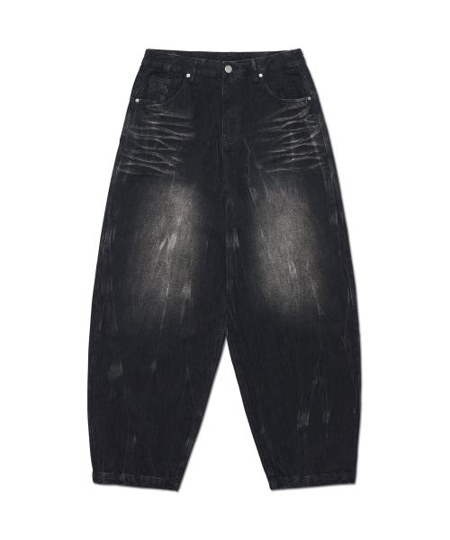 WASHED JUMBO DENIM PANTS - WASHED BLACK