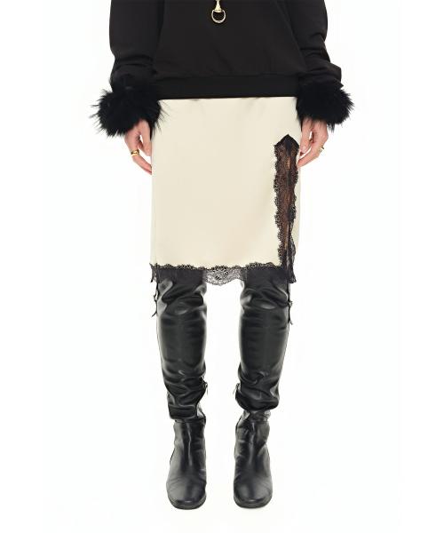 레이스 미디 스커트 레몬