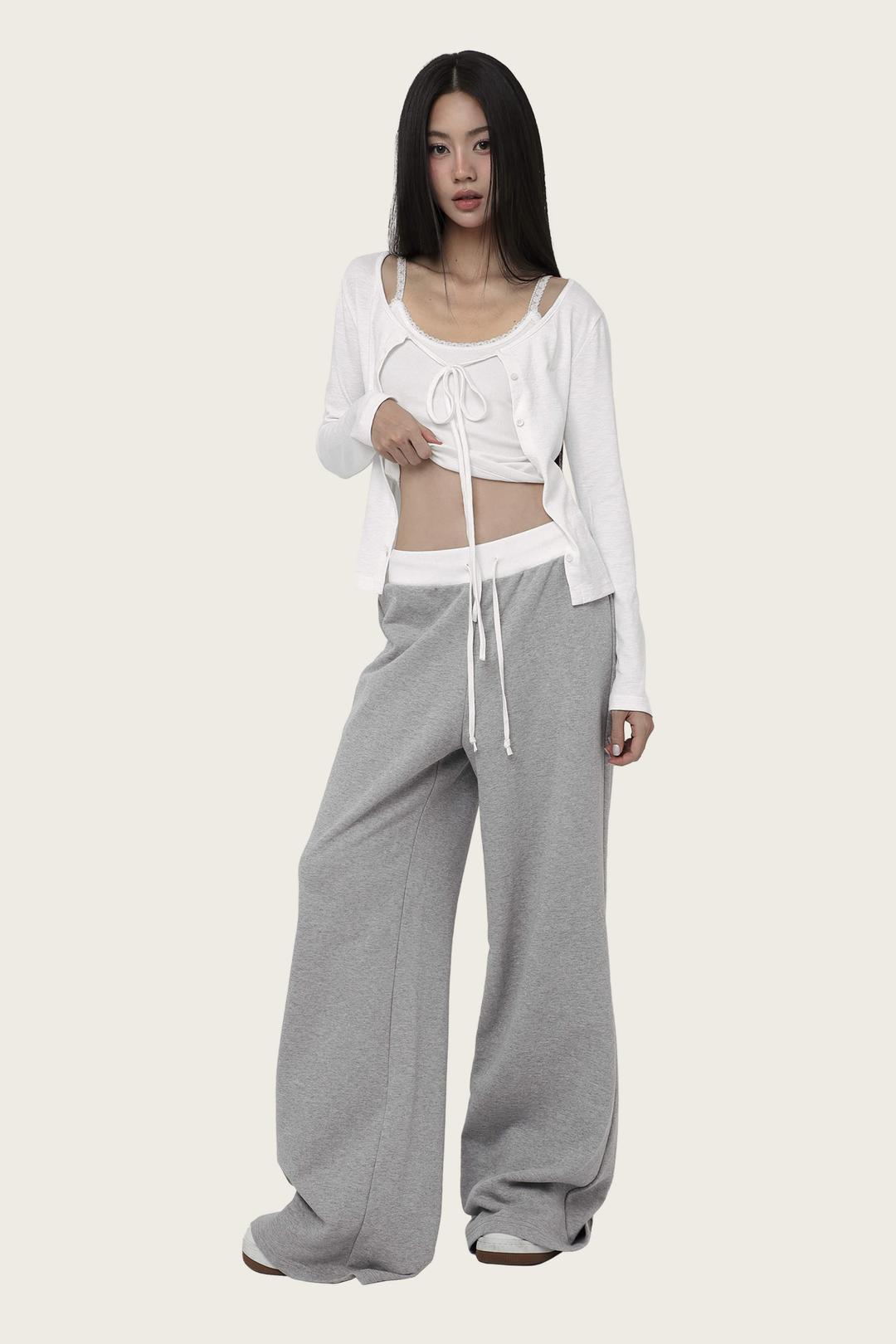 Basic logo string straight pants, Gray
