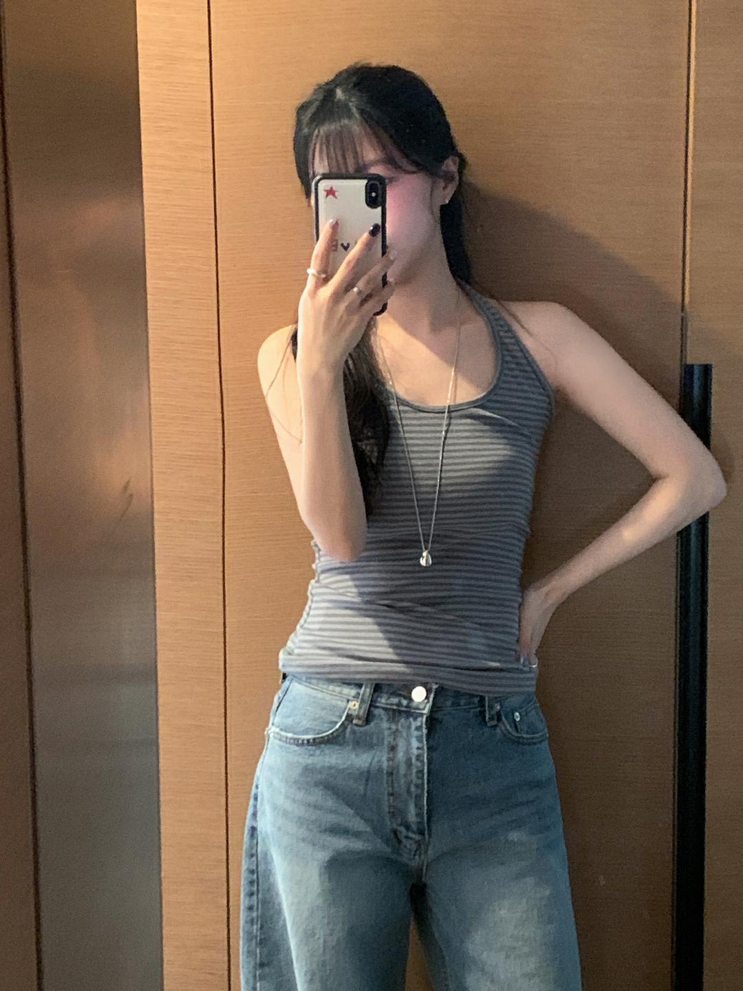 유리에 소니어 단가라 홀터 sleeveless - 3color (스트라이프/홀터넥/홀터나시/레이어드/봄신상)