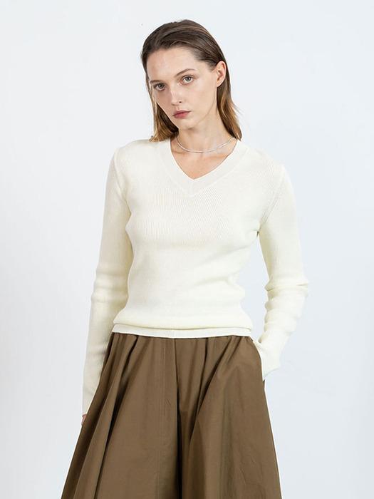 Wool V-neck knitwear - ivory