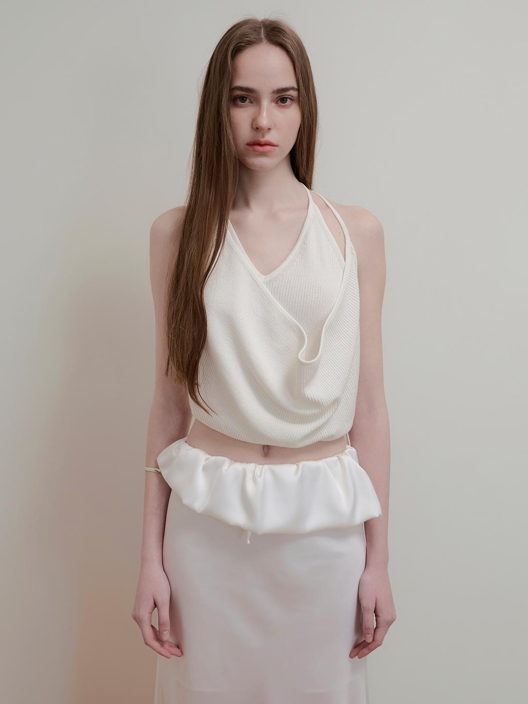 LAYERED HALTER NECK KNIT - OFF WHITE