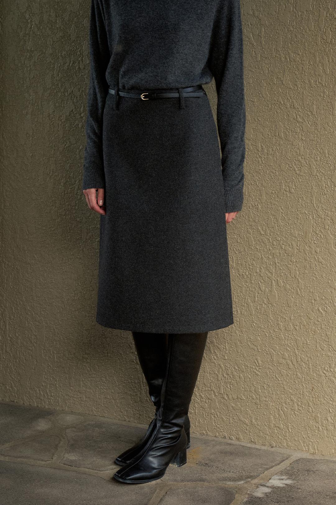 Wool Midi Skirt[LMBEWISK410]-Charcoal[10/13 예약배송]