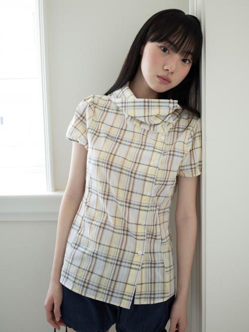 DRAPE COLLAR BLOUSE (YELLOW CHECK)