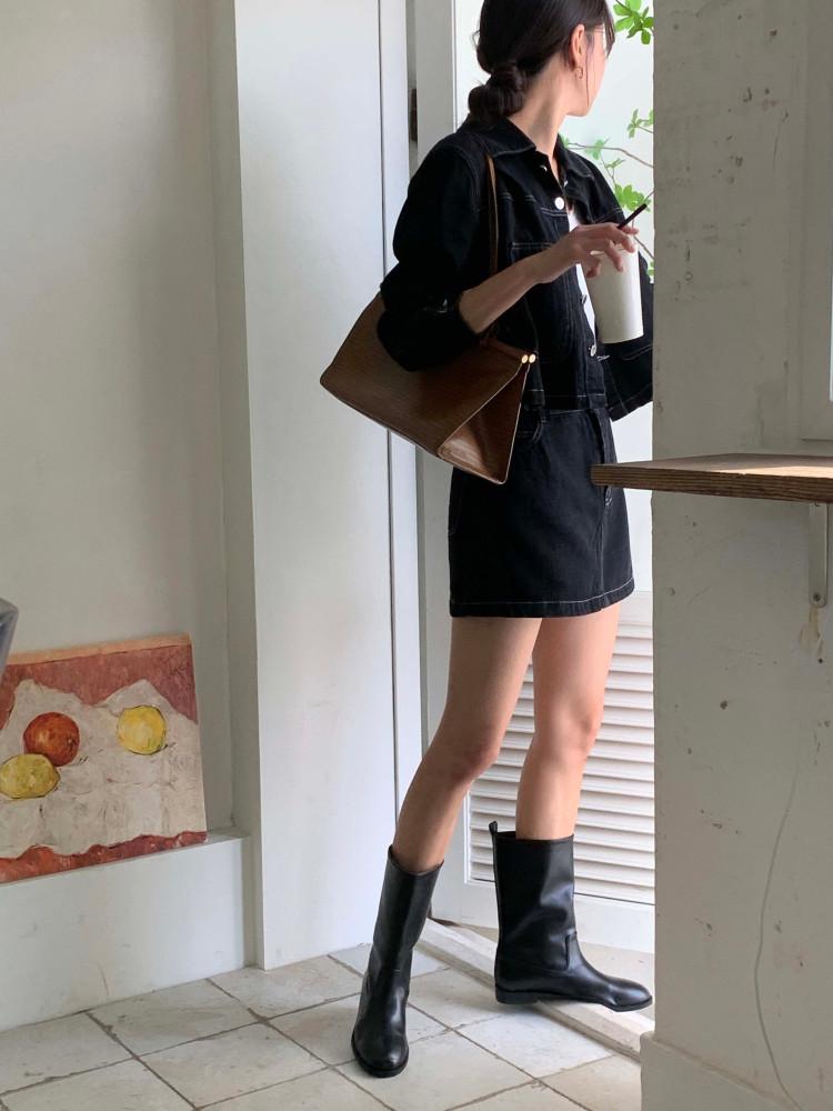 까베 데일리 포켓 코튼 스티치 카라 생지 진청 데님 청자켓 숏 자켓